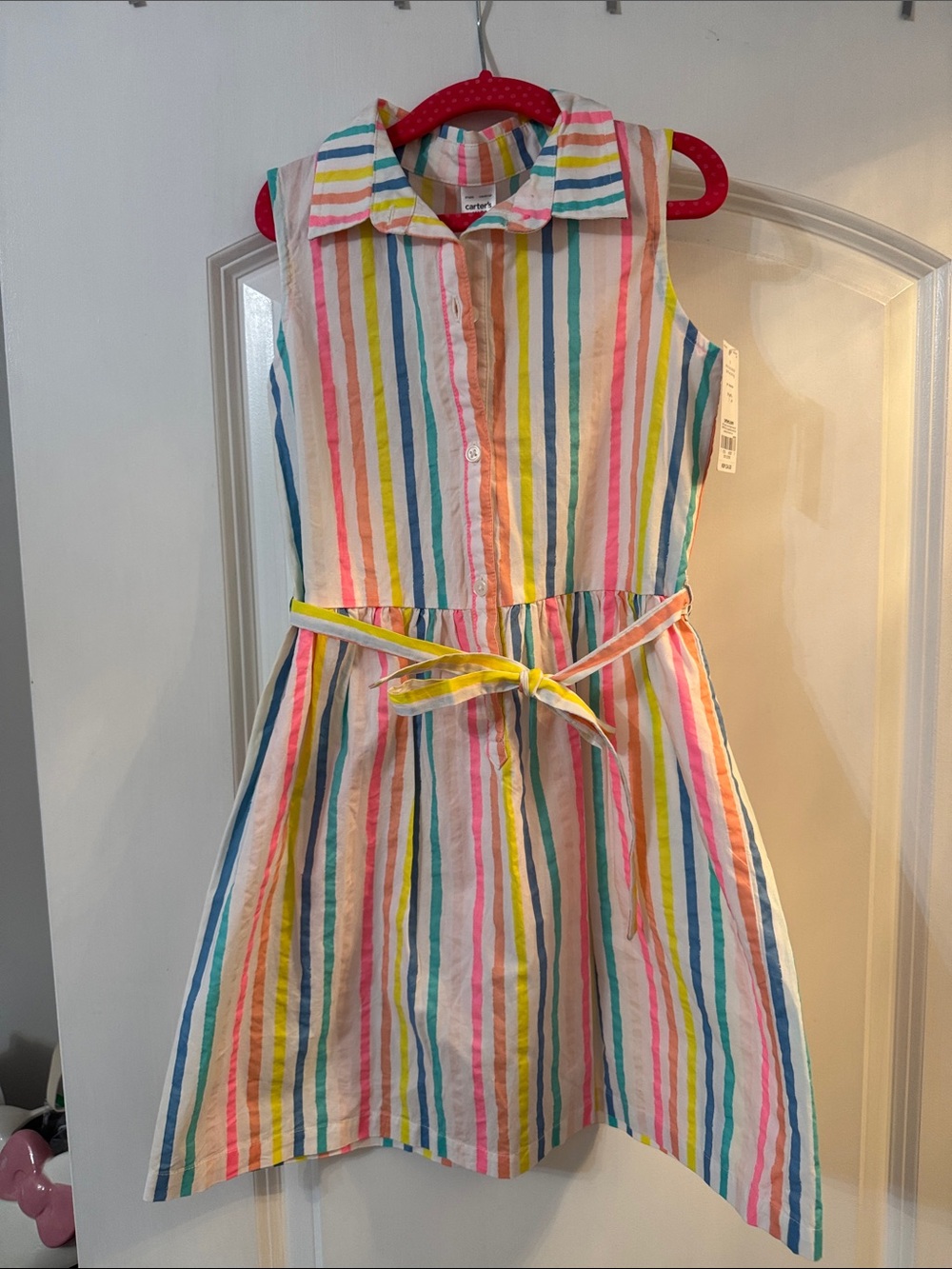 Carter's Multicolor Striped Sleeveless Dress with Yellow Tie
